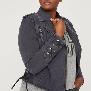 LANE BRYANT BLACK DENIM MOTO JACKET